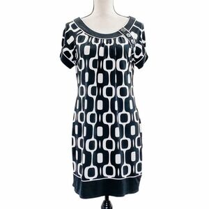 EN Focus Studio Black & White Geometric Print Short Sleeve Mini Shift Dress